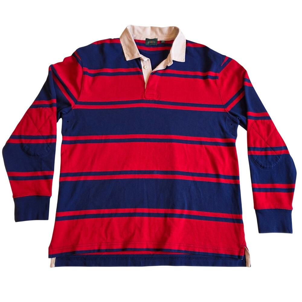 J Crew Vintage Striped Oarsman Rugby Shirt Elbow Patches Medium